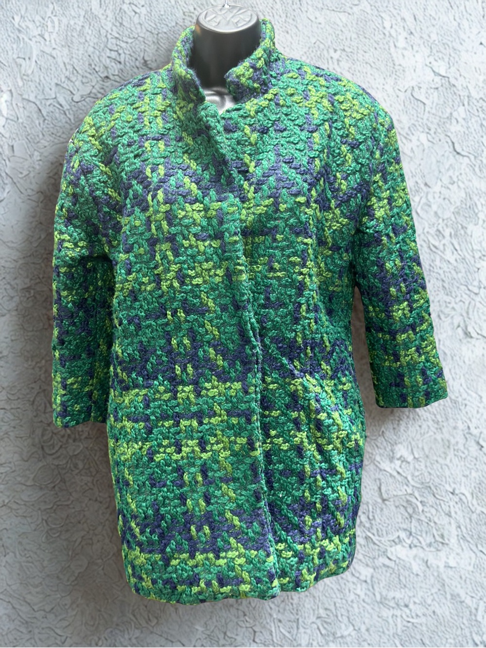 Green & Navy Bouclé Women's Coat